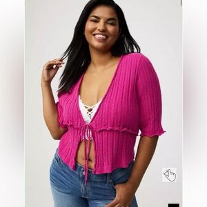 Torrid Fuchsia Tie-Front Shrug Size 0 (L/12) Cropped Coquette Y2K